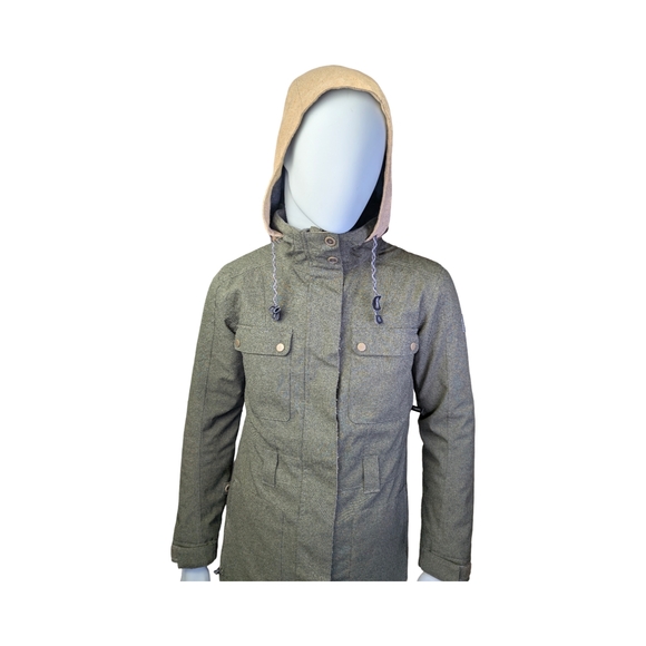 Ride Cappel Olive Green Snowboard Jacket w/ Zip-Stow Hood + Snowskirt, Small - Picture 4 of 13